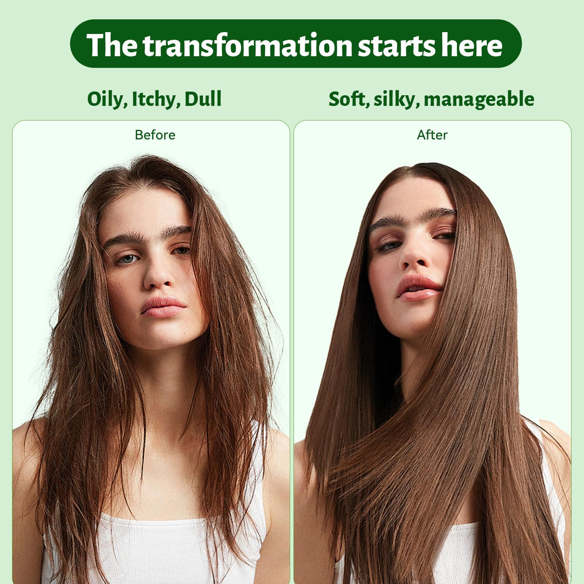 LUSETA Tea Tree Mint Conditioner close-up shows smooth, frizz-free hair.