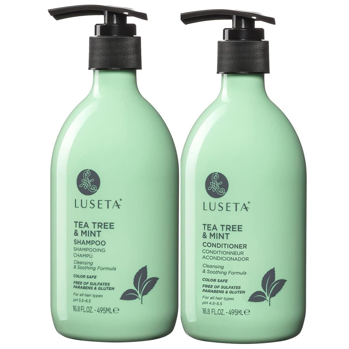 LUSETA Tea Tree Mint Shampoo bottle for refreshing cleanse and scalp soothing.