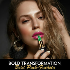 L'Paige green-to-pink lip color swatch shows the transformation.