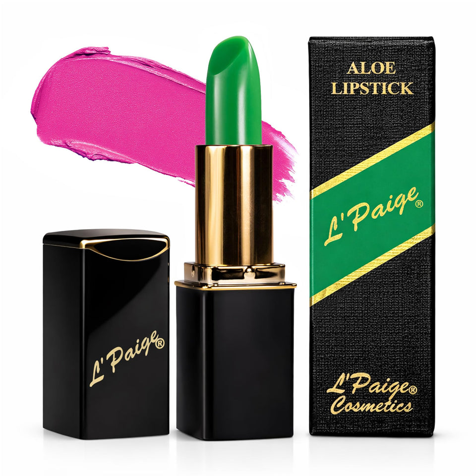 L'Paige green-to-pink lipstick application reveals a personalized shade.