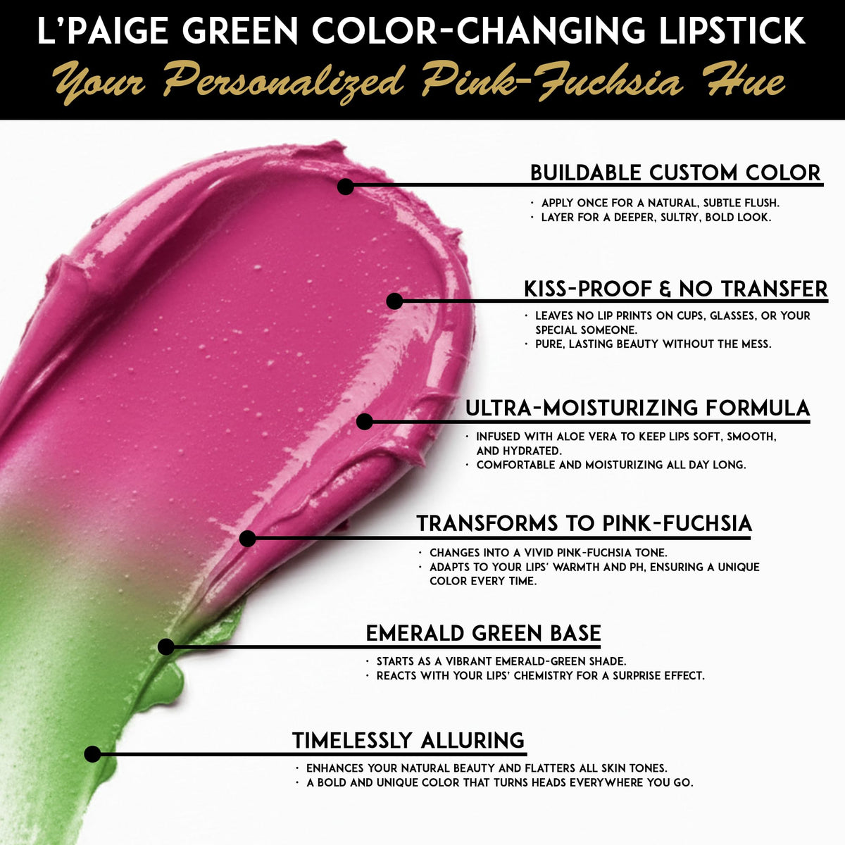 L'Paige satin finish lip color delivers smooth, comfortable texture.
