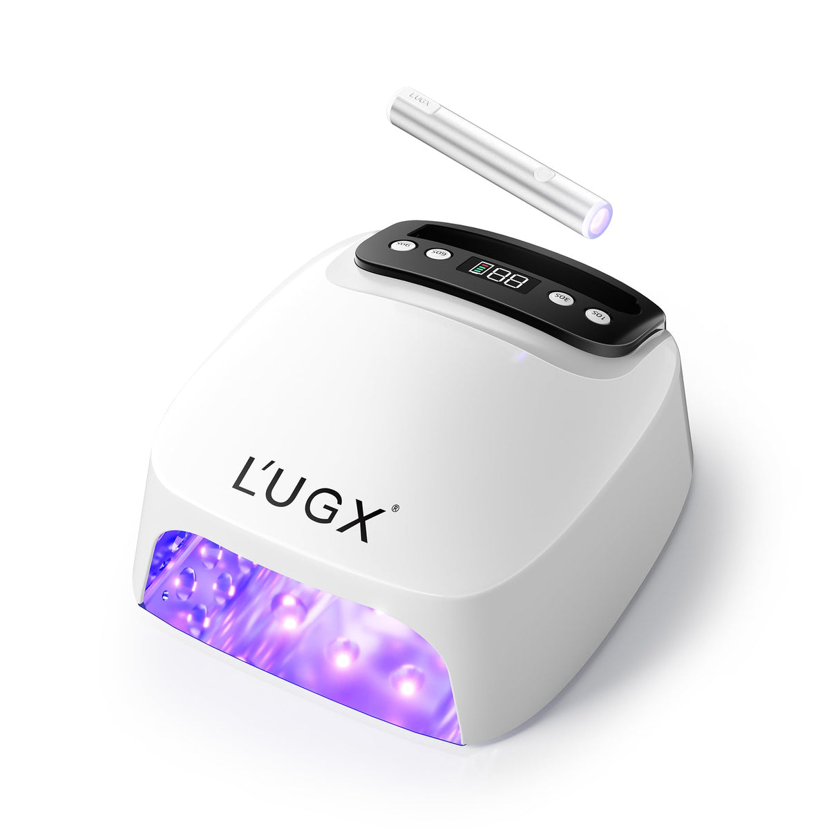 L'UGX 2 in 1 UV nail lamp front view for fast, even gel curing at home