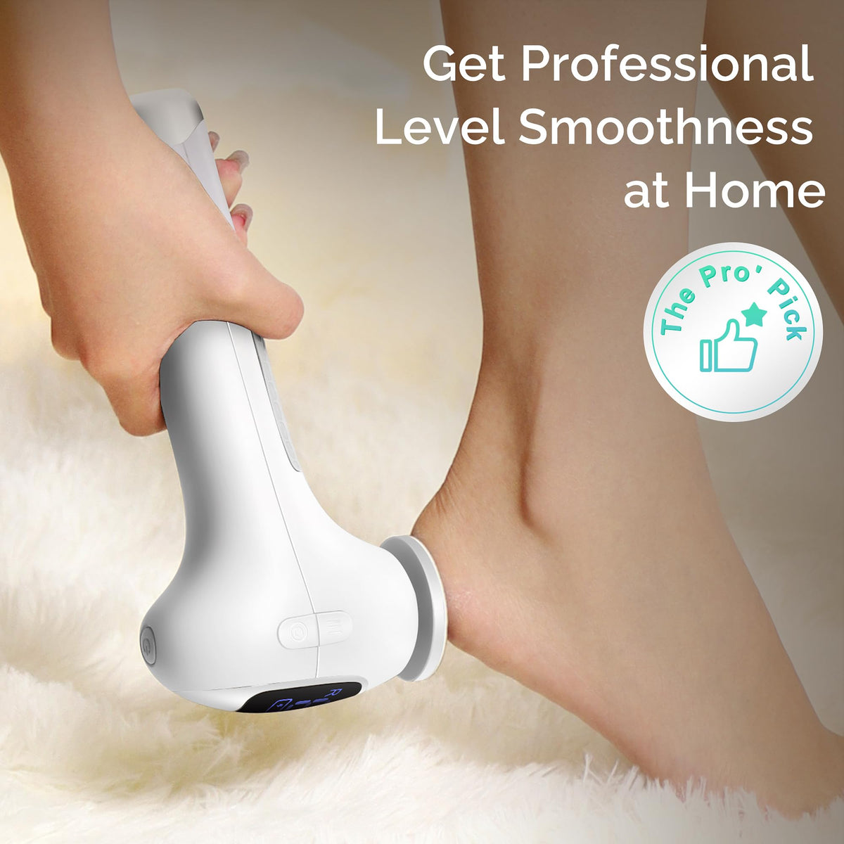 L'UGX Foot Callus Remover LCD display shows real-time speed and battery levels