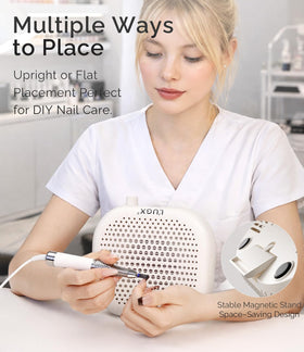 L'UGX nail dust collector charging view shows quick Type-C charging and long runtime.