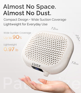 L'UGX nail dust collector LED display demonstrates real-time speed control for gel and acrylic work.