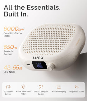 L'UGX rechargeable nail dust collector top-angle view showcases a stylish Stardust Beige finish.