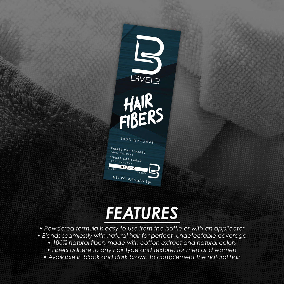 L3 Hair Fibers are easy to apply by shake or tap for quick, natural-looking results.