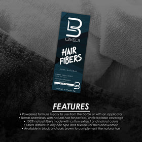 L3 Hair Fibers are easy to apply by shake or tap for quick, natural-looking results.