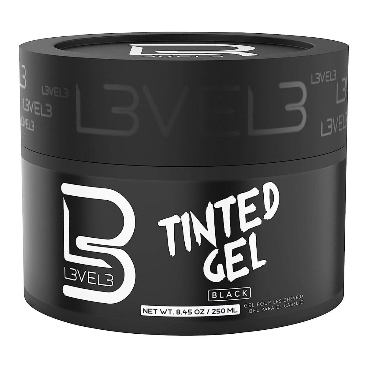 L3 Level 3 Black Tinted Hair Gel bottle for quick gray coverage and strong hold.