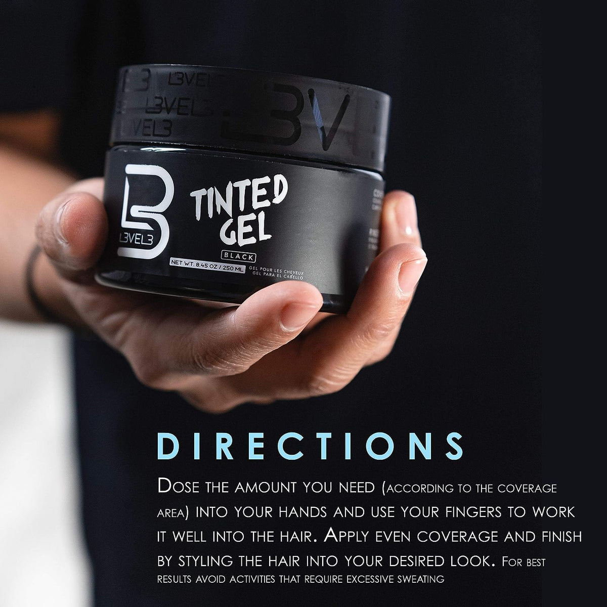 L3 Level 3 Black Tinted Hair Gel color-application scene for effortless gray touch-ups.