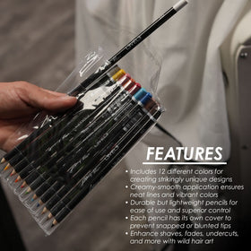 L3 pencils glide smoothly over skin and stubble for clean, bold hairline designs.