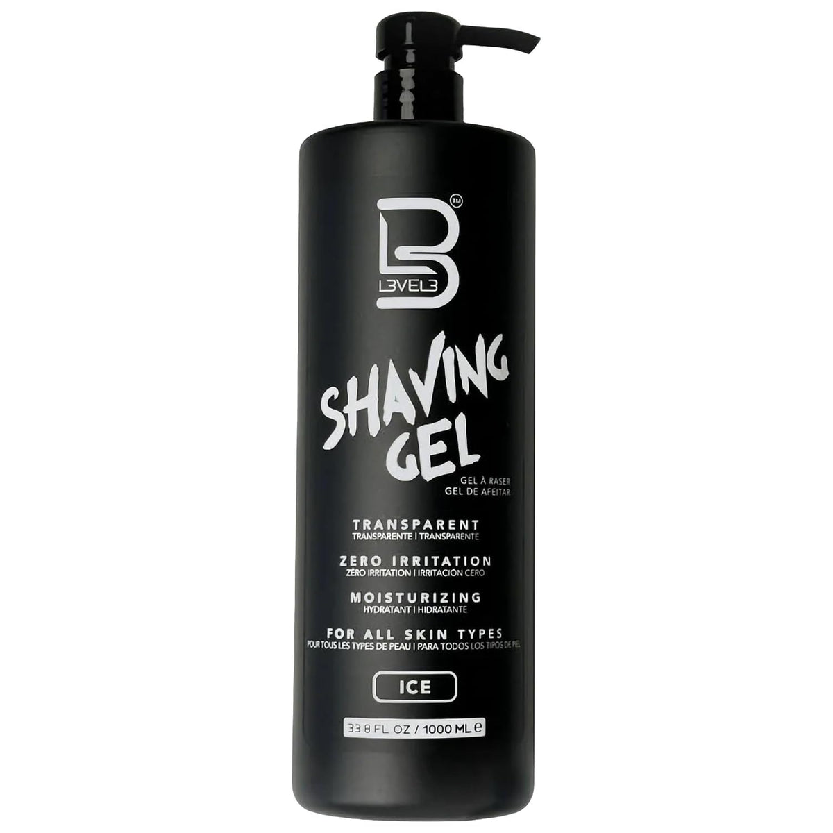 L3 Level 3 Shaving Gel Ice Large bottle: clear gel for precise straight-razor shaves.