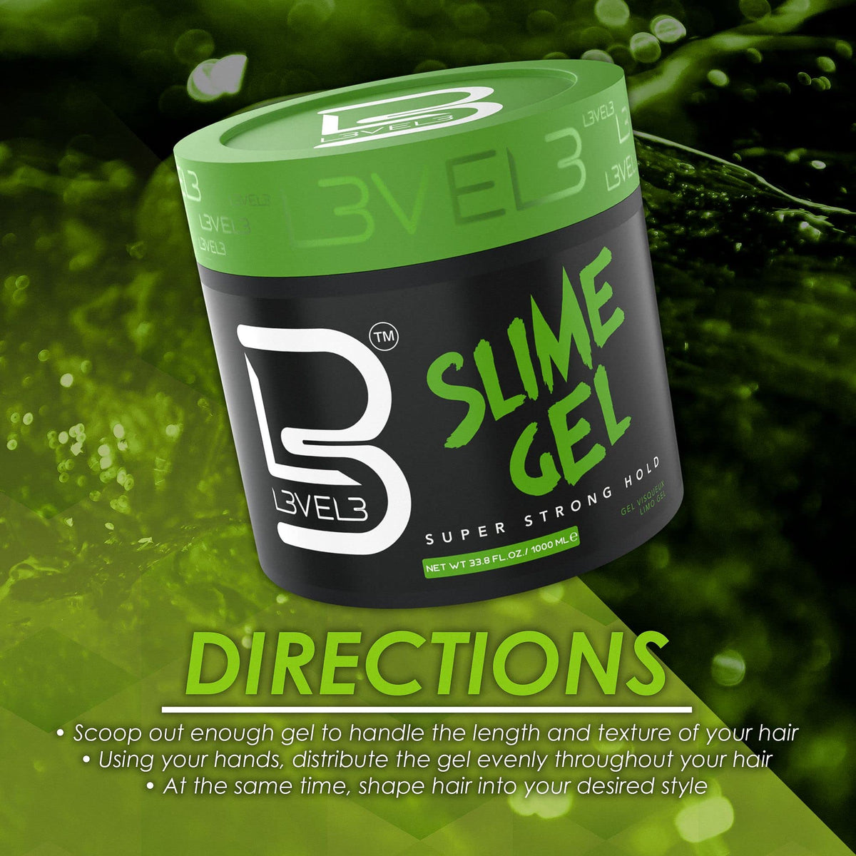 L3 Level 3 Slime Gel flake-free formula minimizes residue after styling.