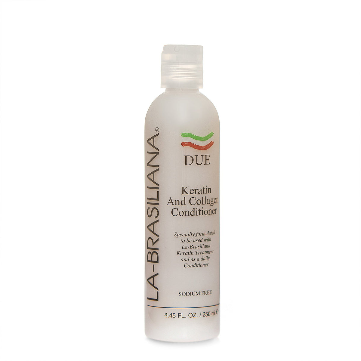 La-Brasiliana Due Keratin and Collagen Conditioner bottle front showing premium formulation for treated hair
