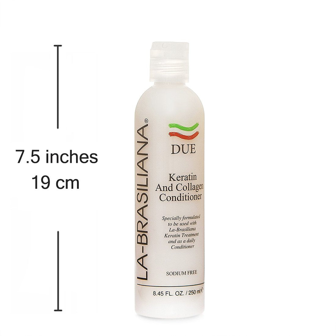 La-Brasiliana Due Keratin and Collagen Conditioner label details emphasizing keratin and collagen benefits