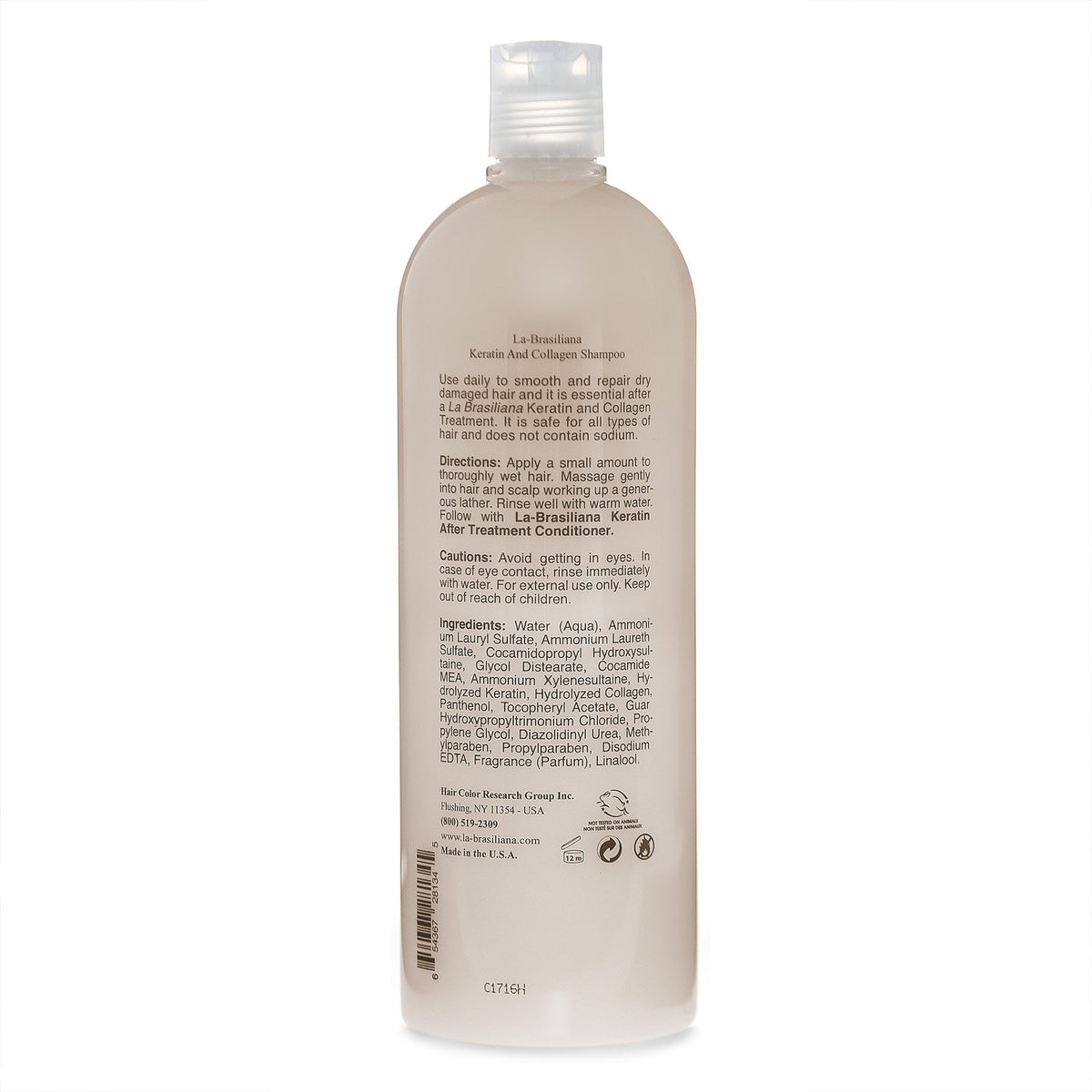 La-Brasiliana Uno shampoo label highlights keratin and collagen benefits.