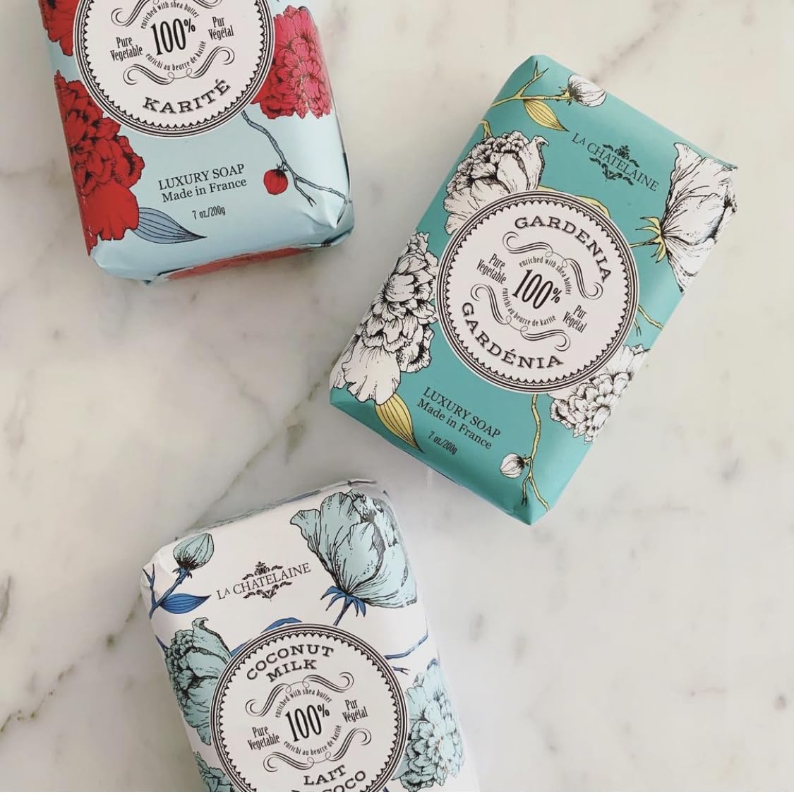 La Chatelaine Gardenia soap texture detail with natural ingredients