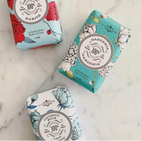 La Chatelaine Gardenia soap texture detail with natural ingredients