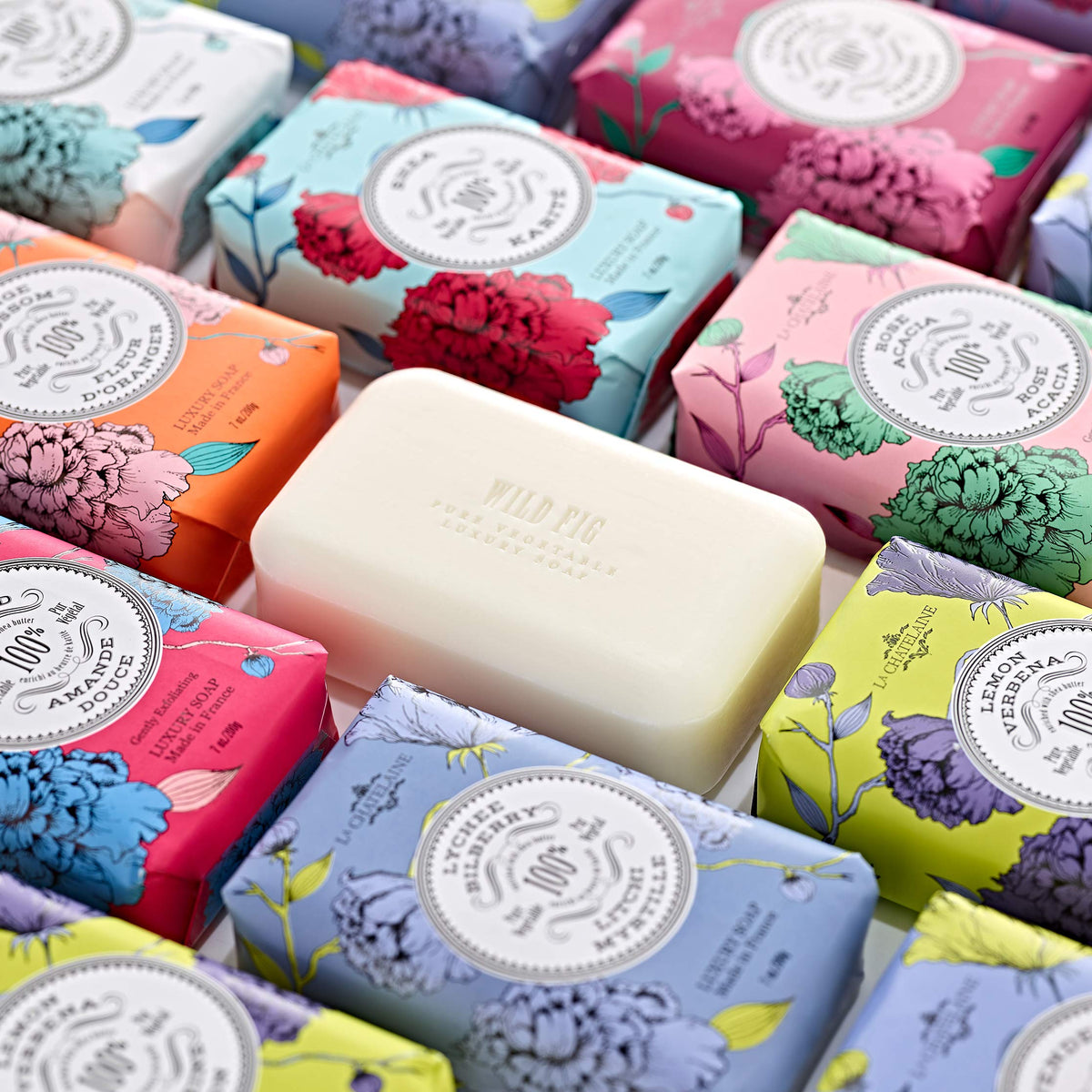 La Chatelaine Gardenia soap wrapped packaging seen as a premium gift