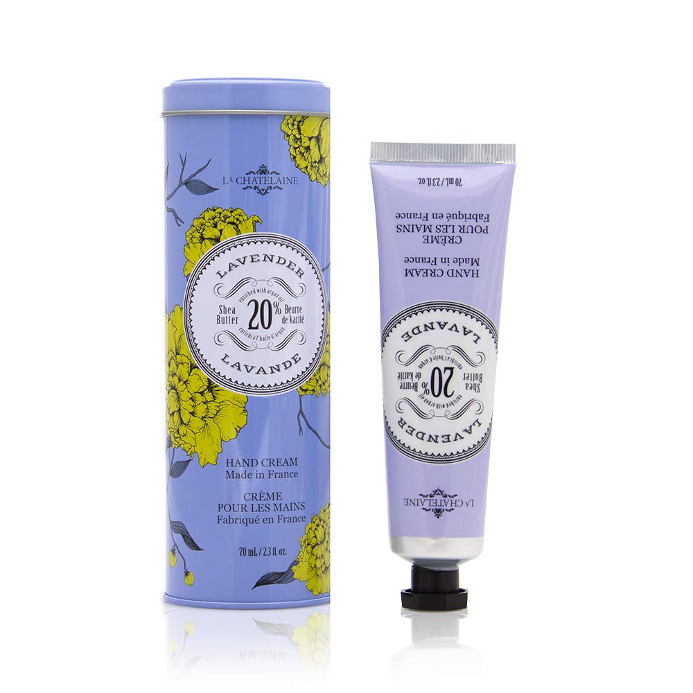 La Chatelaine Shea Butter Hand Cream in lavender tin, ultra-moisturizing for dry hands