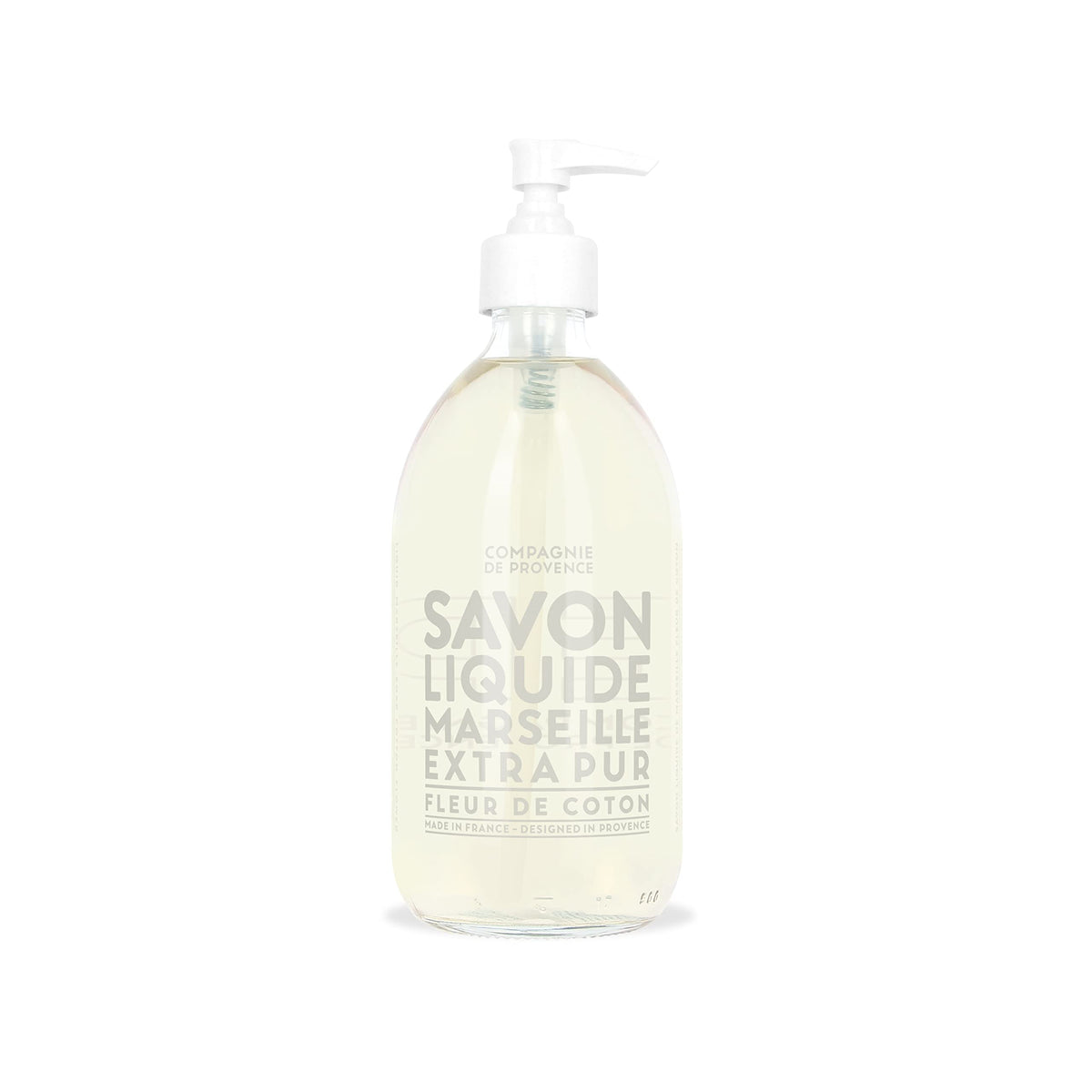 La Compagnie de Provence Cotton Flower bottle with pump for easy hand washing.