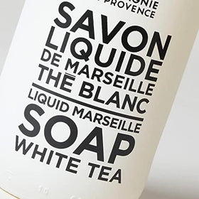 Close-up of La Compagnie de Provence label on premium Marseille soap.