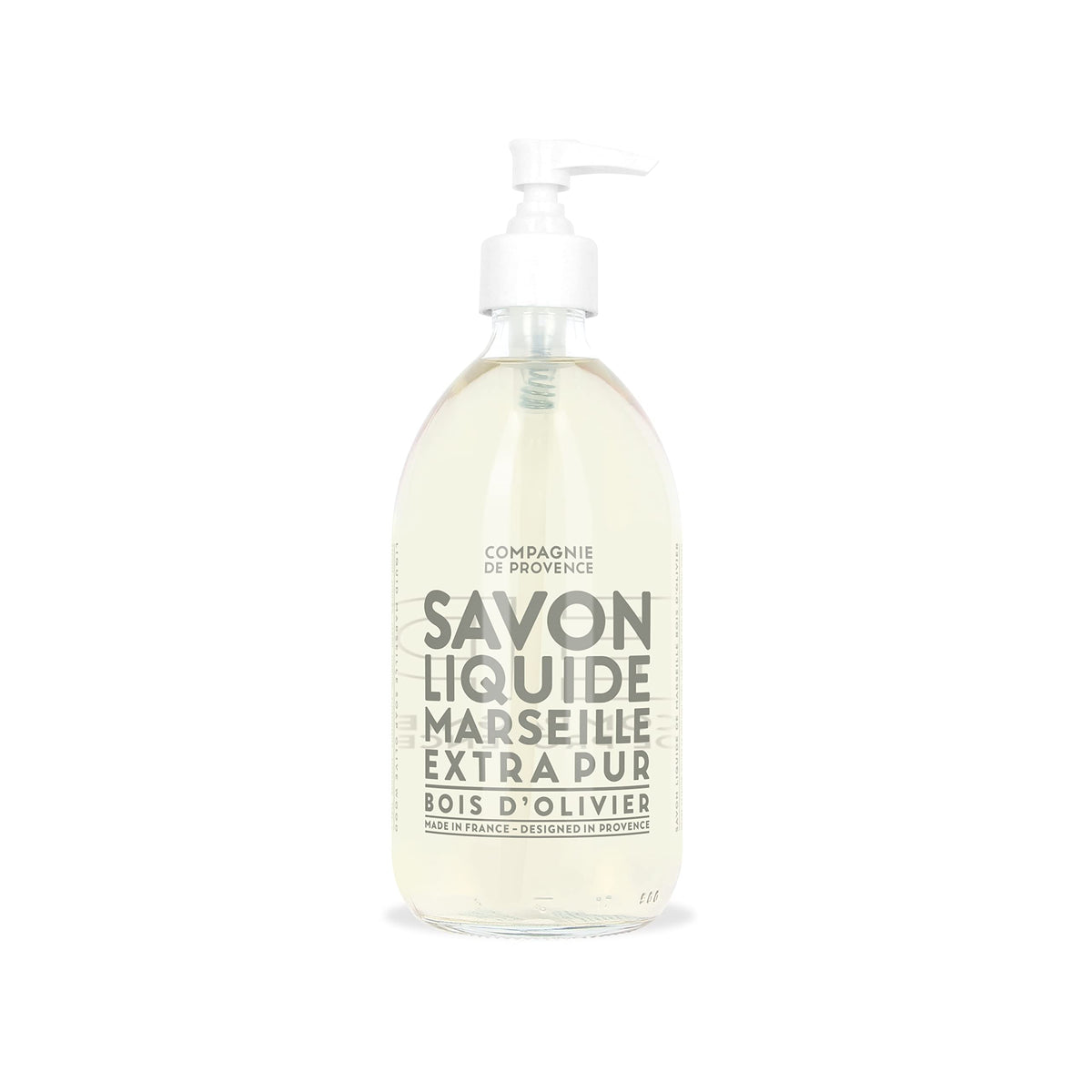 La Compagnie de Provence olive wood liquid soap bottle with pump for everyday hand washing.