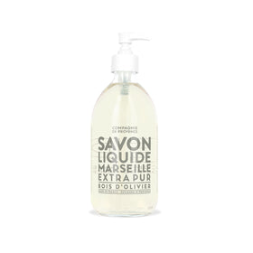 La Compagnie de Provence olive wood liquid soap bottle with pump for everyday hand washing.
