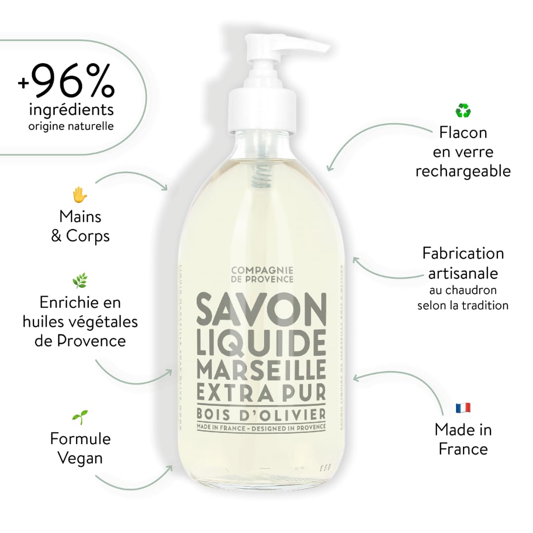 La Compagnie de Provence liquid soap pump in a glass bottle enhances kitchen and bathroom routines.