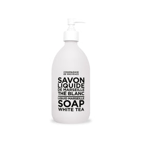 La Compagnie de Provence white tea bottle with pump for daily hand washing.