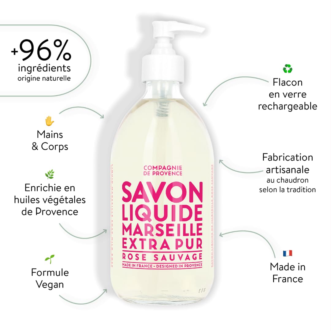 Wild Rose label close-up from La Compagnie de Provence, free of parabens and additives.