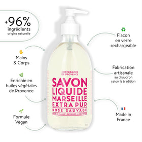 Wild Rose label close-up from La Compagnie de Provence, free of parabens and additives.