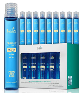 LA'DOR Perfect Hair Fill Up bottle closeup, keratin treatment for dry, damaged hair.