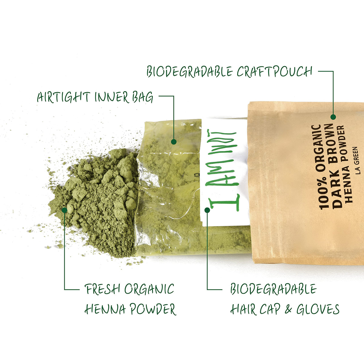LA GREEN dark brown henna paste delivering natural shade development.
