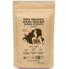 LA GREEN henna powder packaging shows purity and organic quality for rich color.