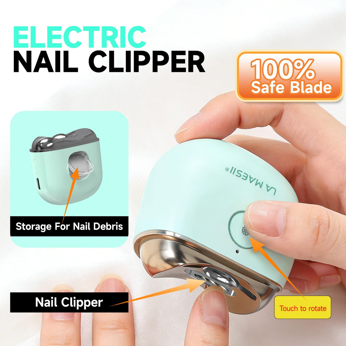 La Maesii infrared safety sensor protects during trimming for a worry-free manicure