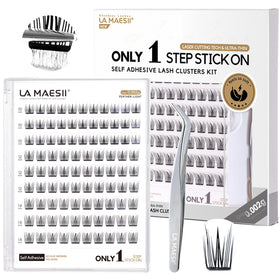 La Maesii self-adhesive eyelash kit case with 99 clusters for effortless on-the-go lash styling.