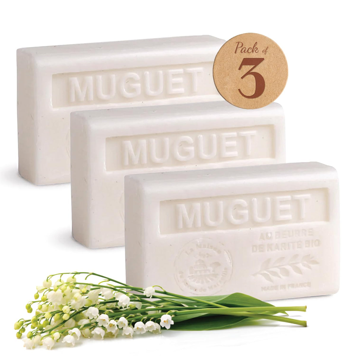La Maison du Savon Lily of the Valley soap trio packaging, ideal for gifting and daily moisturizing.