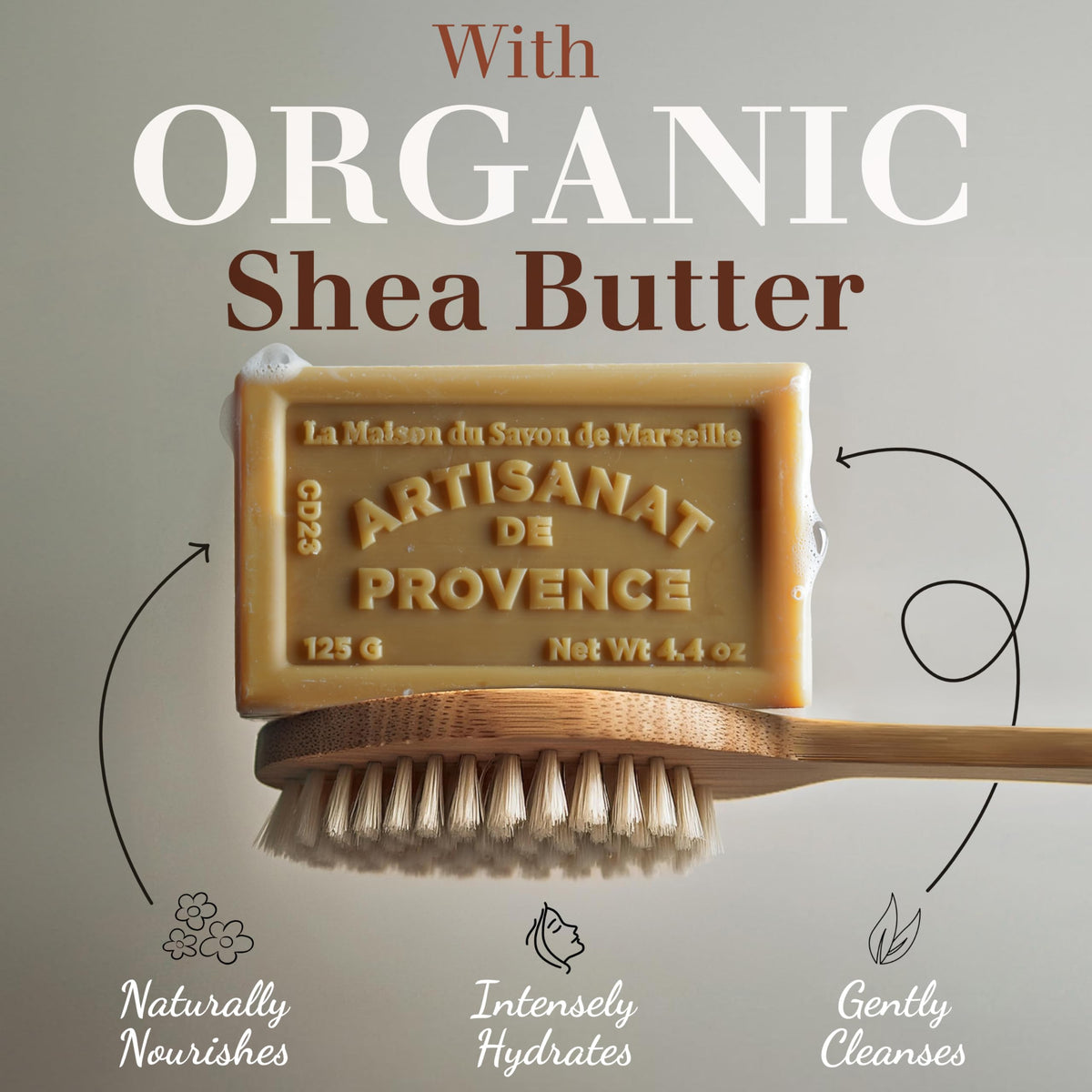 La Maison du Savon de Marseille shea butter bar close-up with creamy texture.