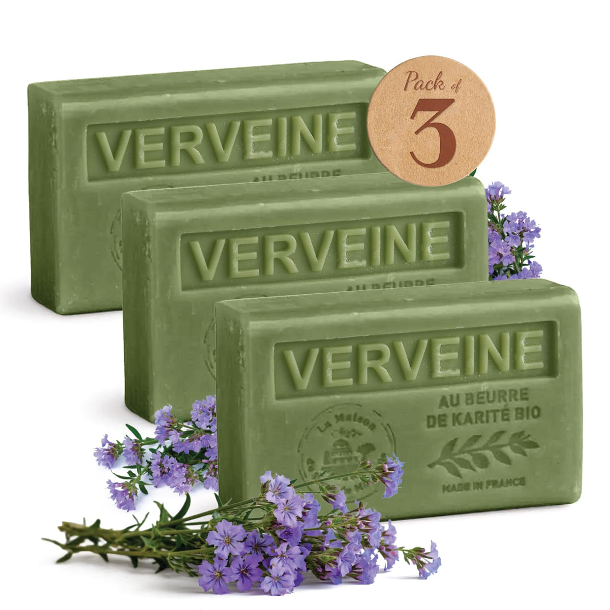 La Maison du Savon Verbena Trio pack—three Provence soaps for daily gentle cleansing.