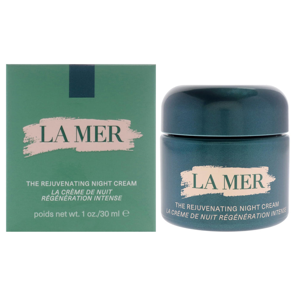 La Mer Rejuvenating Night Cream bottle showcases luxurious hydration overnight.