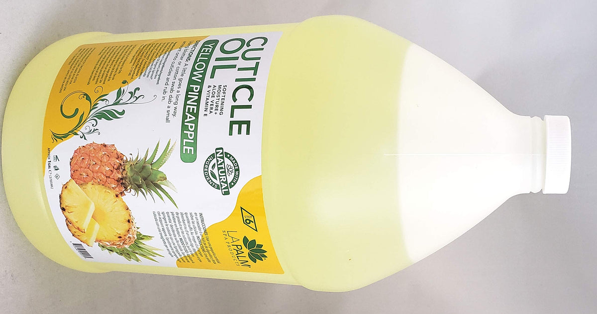 La Palm cuticle oil bottle in pineapple yellow, hydrates cuticles for smoother nails.