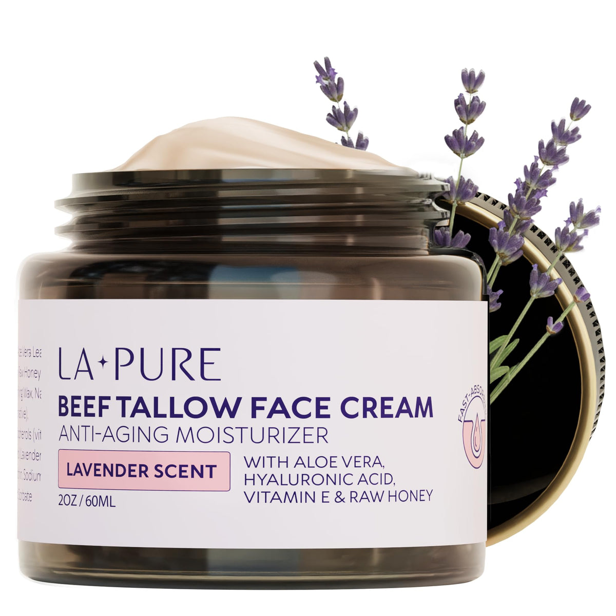 LA PURE beef tallow face cream jar closeup showing soothing hydration.