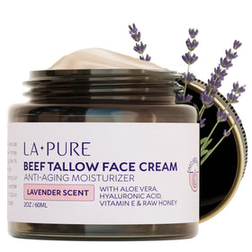 LA PURE beef tallow face cream jar closeup showing soothing hydration.