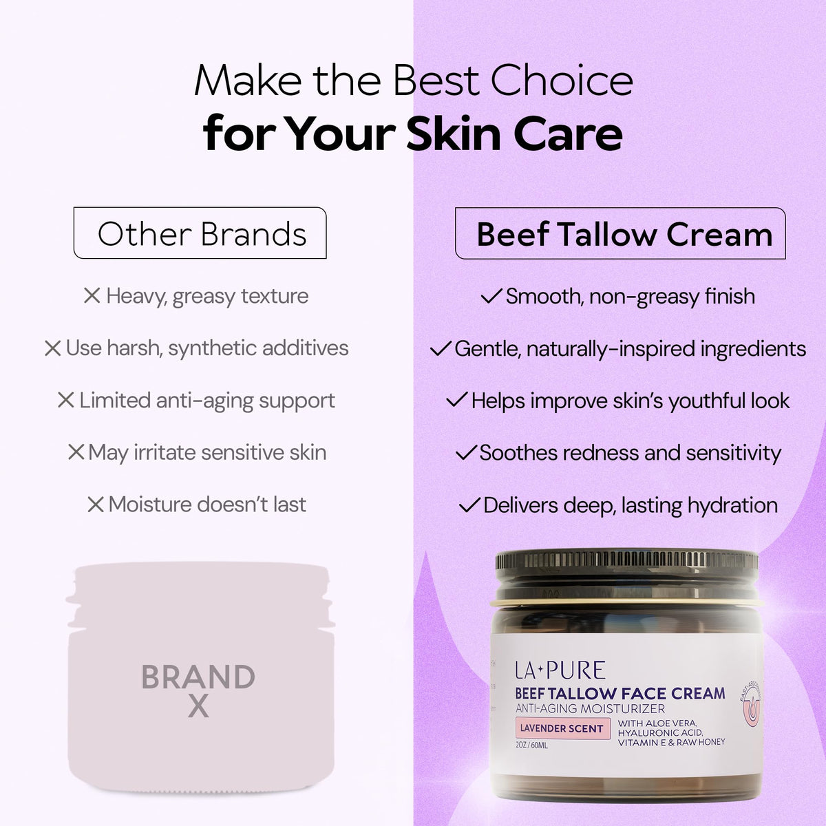 LA PURE beef tallow face cream lavender aroma hint in the product image.