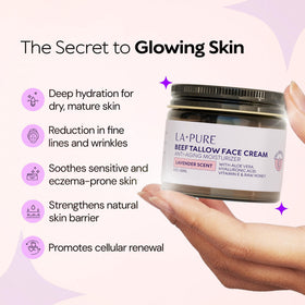 LA PURE beef tallow face cream packaging highlighting clean ingredients.