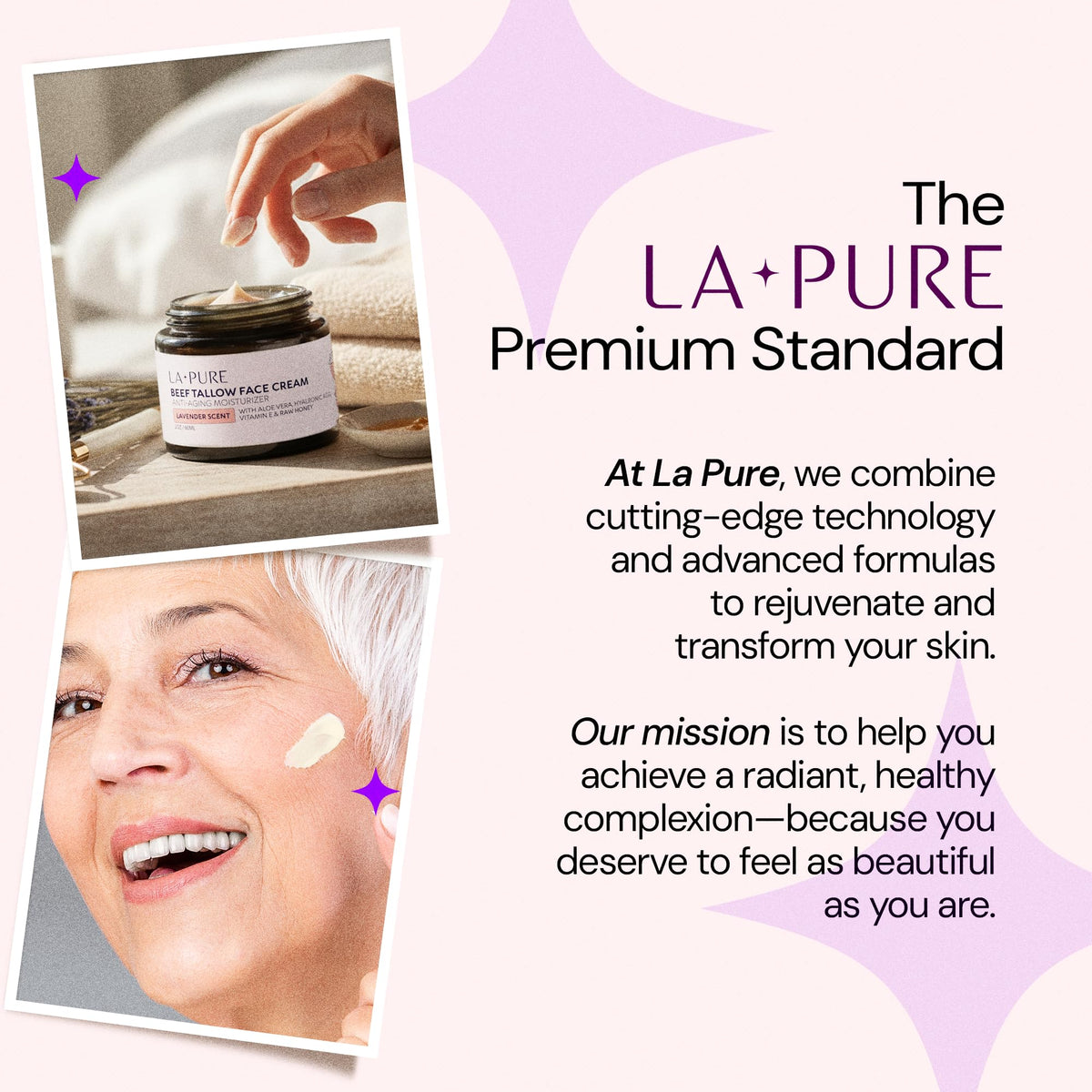 LA PURE beef tallow face cream USA-made label emphasizing craftsmanship.