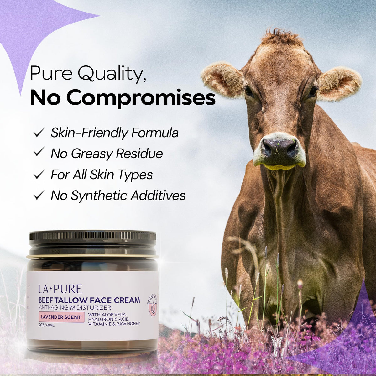 LA PURE beef tallow face cream with aloe vera illustrating calming moisture.