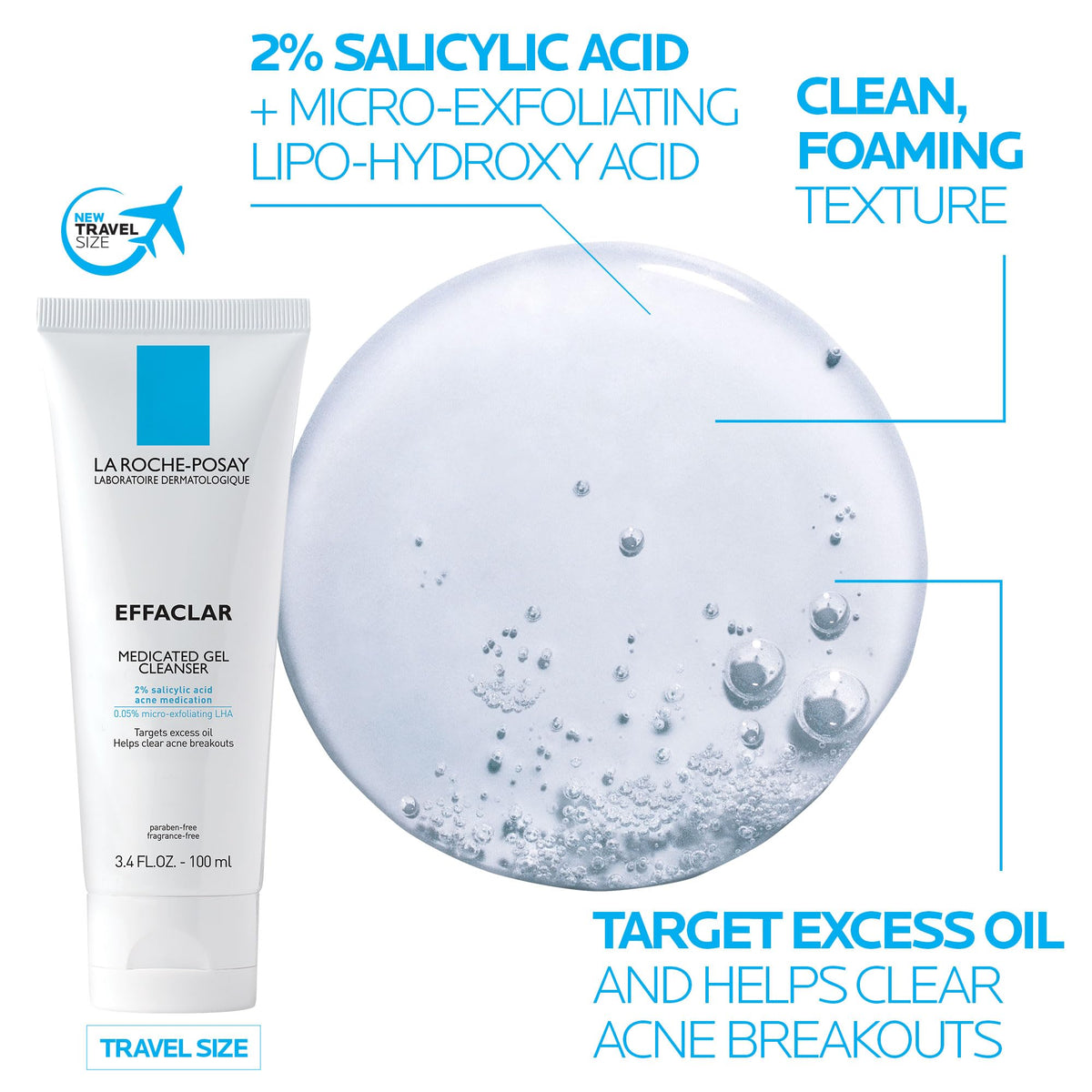 Travel-size Effaclar Cleanser ready for on-the-go acne-prone care.