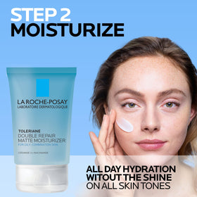 Moisturizer on skin delivering quick absorption and a matte finish.